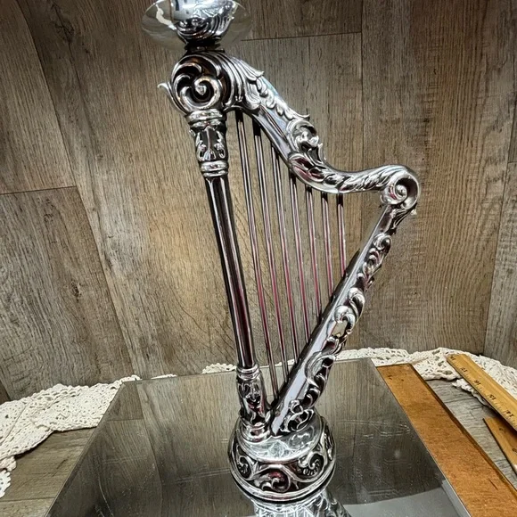 Vintage Beautiful Gothic Harp Candle Holder Silver Plate 11.5” - Picture 15 of 16